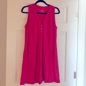 Pink 100% cotton dress with 3 gold buttons